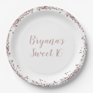 Assiettes En Carton Rose Gold Rose Pailleté Glam Bordure Douce Fête de