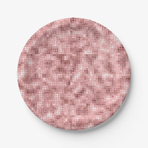 Assiettes En Carton Rose Gold Rose Pailleté Luxe Fête Féminine