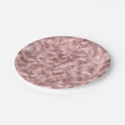 Assiettes En Carton Rose Gold Rose Pailleté Luxe Fête Féminine Étincel (Angle)