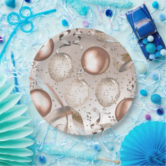 Assiettes En Carton Rose Gold Rose & Parties scintillant Balloons Swee (Fête)