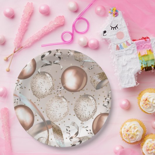 Assiettes En Carton Rose Gold Rose & Parties scintillant Balloons Swee (Fête)