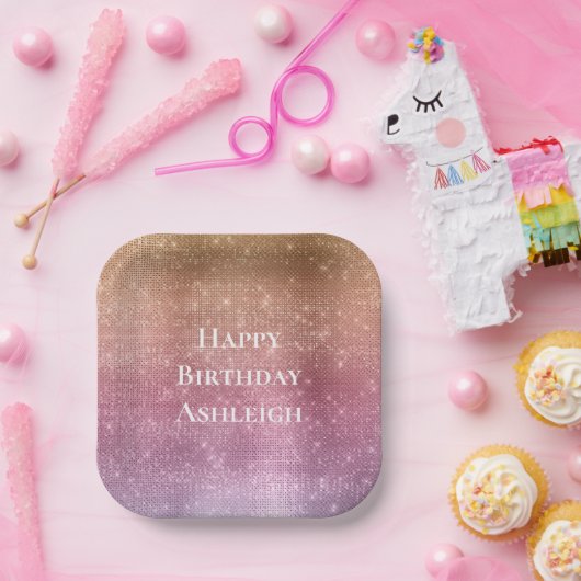 Assiettes En Carton Rose Gold rose pourpre Éperche Anniversaire (Fête)