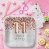 Assiettes En Carton Rose Gold Silver 11e fête d'anniversaire (Fête)