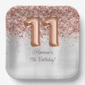 Assiettes En Carton Rose Gold Silver 11e fête d'anniversaire (Recto)