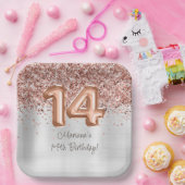Assiettes En Carton Rose Gold Silver 14e fête d'anniversaire (Fête)