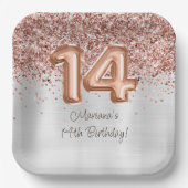 Assiettes En Carton Rose Gold Silver 14e fête d'anniversaire (Recto)