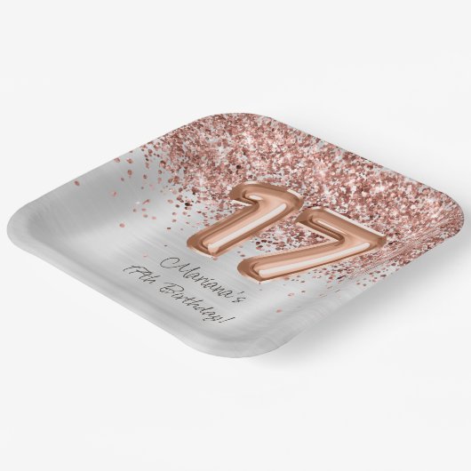 Assiettes En Carton Rose Gold Silver 17e fête d'anniversaire (Angulaire)