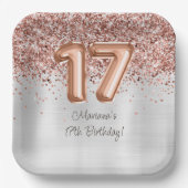 Assiettes En Carton Rose Gold Silver 17e fête d'anniversaire (Recto)