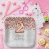 Assiettes En Carton Rose Gold Silver 2e fête d'anniversaire (Fête)