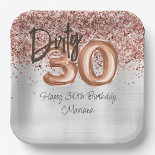 Assiettes En Carton Rose Gold Silver 30e fête d'anniversaire