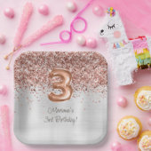 Assiettes En Carton Rose Gold Silver 3e fête d'anniversaire (Fête)
