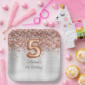 Assiettes En Carton Rose Gold Silver 5e fête d'anniversaire (Fête)