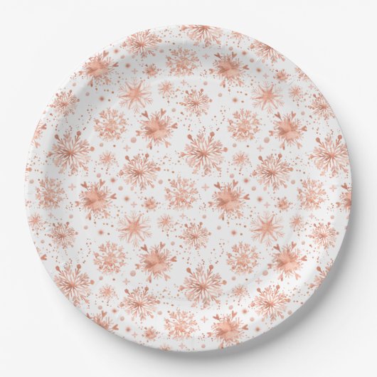 Assiettes En Carton Rose Gold Snowflakes en blanc (Devant)