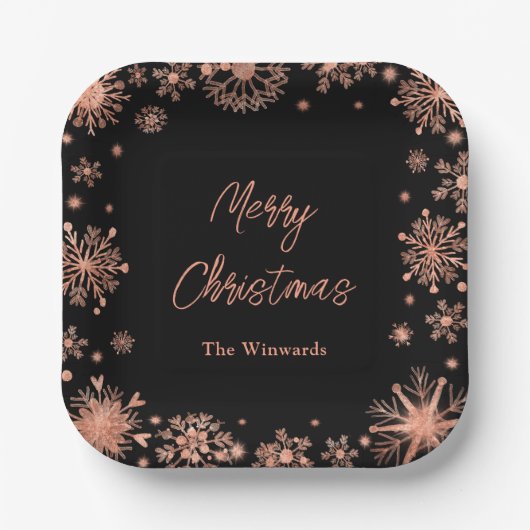 Assiettes En Carton Rose Gold Snowflakes Noël (Recto)