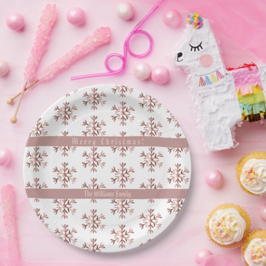 Assiettes En Carton Rose Gold Snowflakes Snowflake Motif Noël (Fête)
