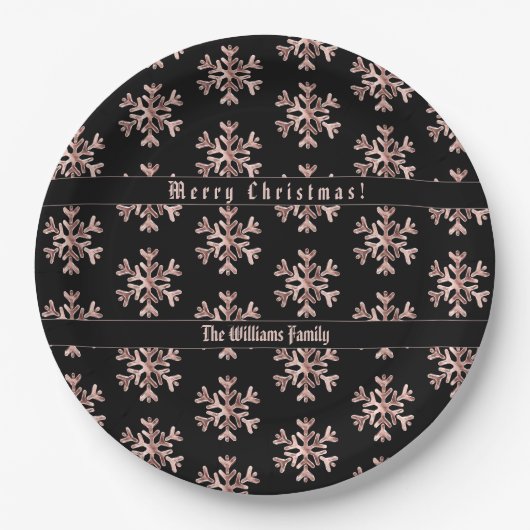 Assiettes En Carton Rose Gold Snowflakes Snowflake Motif Noël (Devant)