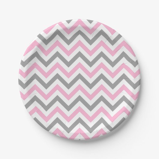 Assiettes En Carton Rose, Gris Dk What Grand Motif Chevron ZigZag (Devant)