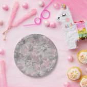 Assiettes En Carton rose, gris, élégant, grand, fleurs, fleurs roses, (Fête)