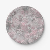 Assiettes En Carton rose, gris, élégant, grand, fleurs, fleurs roses, (Devant)
