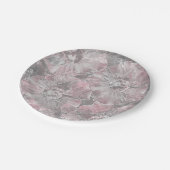 Assiettes En Carton rose, gris, élégant, grand, fleurs, fleurs roses, (Angle)