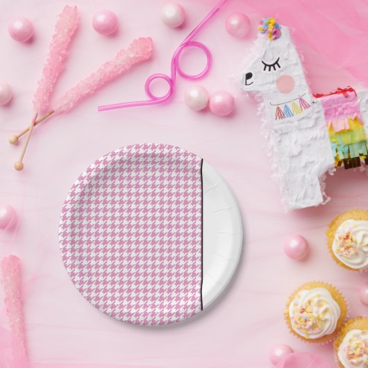 Assiettes En Carton Rose Houndstooth Timeless Spring Designer Chic (Fête)