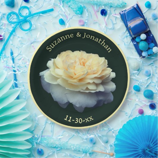 Assiettes En Carton Rose jaune Mariage personnalisé nuptiale (Fête)