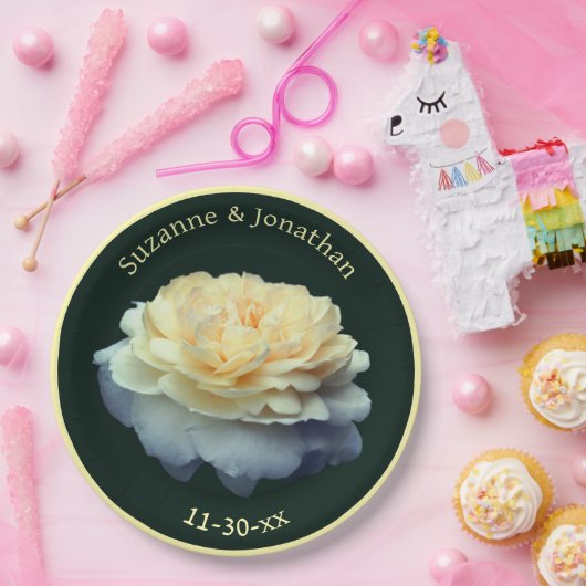 Assiettes En Carton Rose jaune Mariage personnalisé nuptiale (Fête)