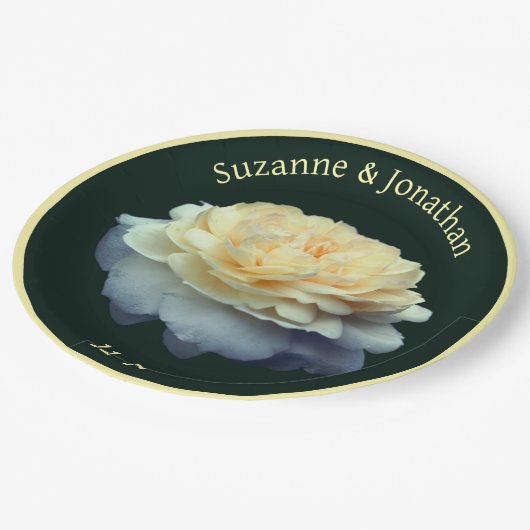 Assiettes En Carton Rose jaune Mariage personnalisé nuptiale (Angle)