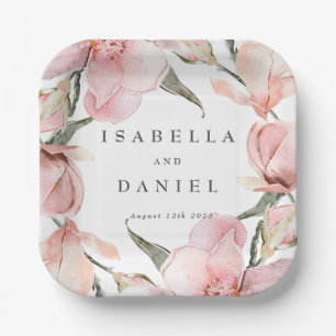 Assiettes En Carton Rose Magnolia mariage personnalisé serviettes