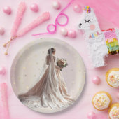 Assiettes En Carton Rose Mariée d'hiver Mariée Golden Shiny Heart Part (Fête)