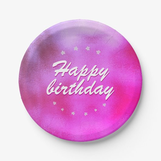 Assiettes En Carton Rose Metallic Foil Star Girly Joyeux anniversaire (Devant)