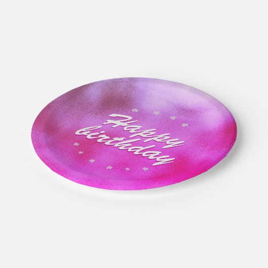 Assiettes En Carton Rose Metallic Foil Star Girly Joyeux anniversaire (Angle)