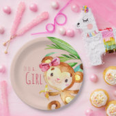 Assiettes En Carton Rose mignon singe bébé fille Faire-part (Fête)