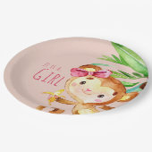 Assiettes En Carton Rose mignon singe bébé fille Faire-part (Angle)