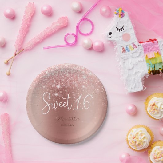 Assiettes En Carton Rose moderne Parties scintillant or doux 16 (Fête)