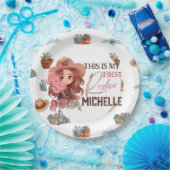 Assiettes En Carton Rose Mon premier Rodéo Anniversaire Plaque Papier (Fête)