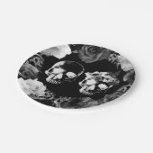 Assiettes En Carton Rose noir blanc squelette crâne Mariage gothique (Angle)