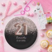 Assiettes En Carton Rose noir moderne Parties scintillant or 21 annive (Fête)