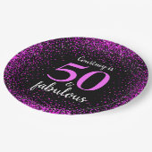 Assiettes En Carton Rose & noir personnalisées 50 et papier fabuleux (Angle)