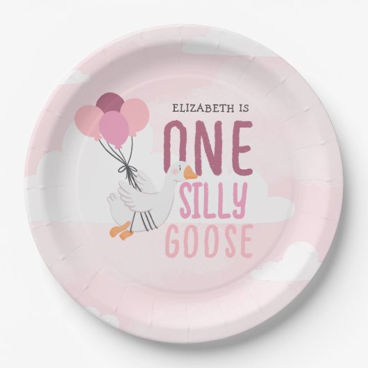 Assiettes En Carton Rose One Silly Goose 1er anniversaire (Devant)