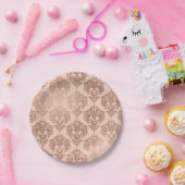 Assiettes En Carton Rose Or Blush rose moderne Glam Damask (Fête)
