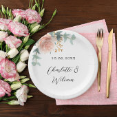 Assiettes En Carton Rose or floral eucalyptus élégant mariage