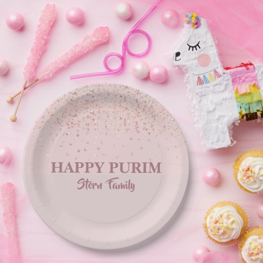 Assiettes En Carton Rose or rose Parties scintillant poussière Hébreu  (Fête)