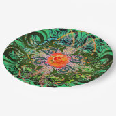 Assiettes En Carton Rose orange sur motif vert élégant (Angle)