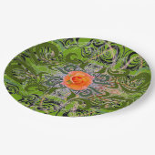 Assiettes En Carton Rose orange sur vert élégant (Angle)