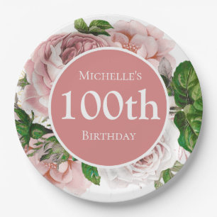 Assiettes En Carton Rose Pâle Floral Vintage Végétation 100e Anniversa