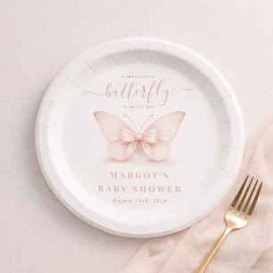 Assiettes En Carton Rose Pâle Petit Papillon Nœud Fille Baby Shower