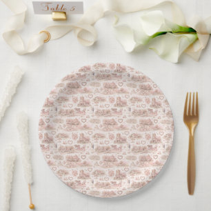 Assiettes En Carton Rose Pâle Village Anglais Mariage Aquarelle
