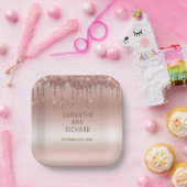 Assiettes En Carton Rose Parties scintillant à goutte d'or brillant mé (Fête)