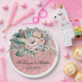 Assiettes En Carton Rose Parties scintillant or Boho Florals Plumes Ma (Fête)